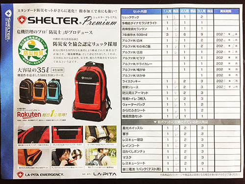 人気の【防災セットSHELTERシリーズ全8種類のセット内容を一覧表で比較】